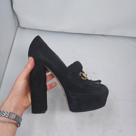 Gucci Marmont Horsebit Suede Platform Heel Pump Shoe - Picture 4 of 11